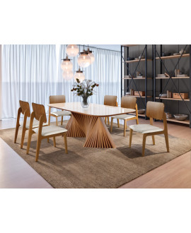 Sala de Jantar Moderna Madeira Maciça 6 Cadeiras 1,80x0,90m - Opala - Harmonia Salas