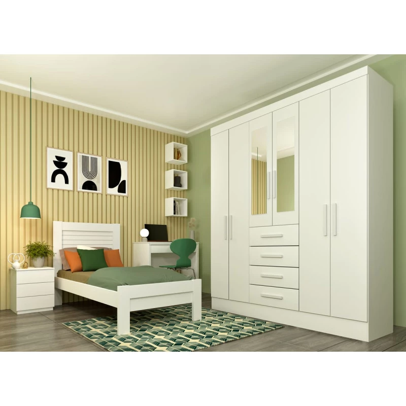 Guarda Roupa Casal com Espelho 6 Portas 4 Gavetas - Arizona