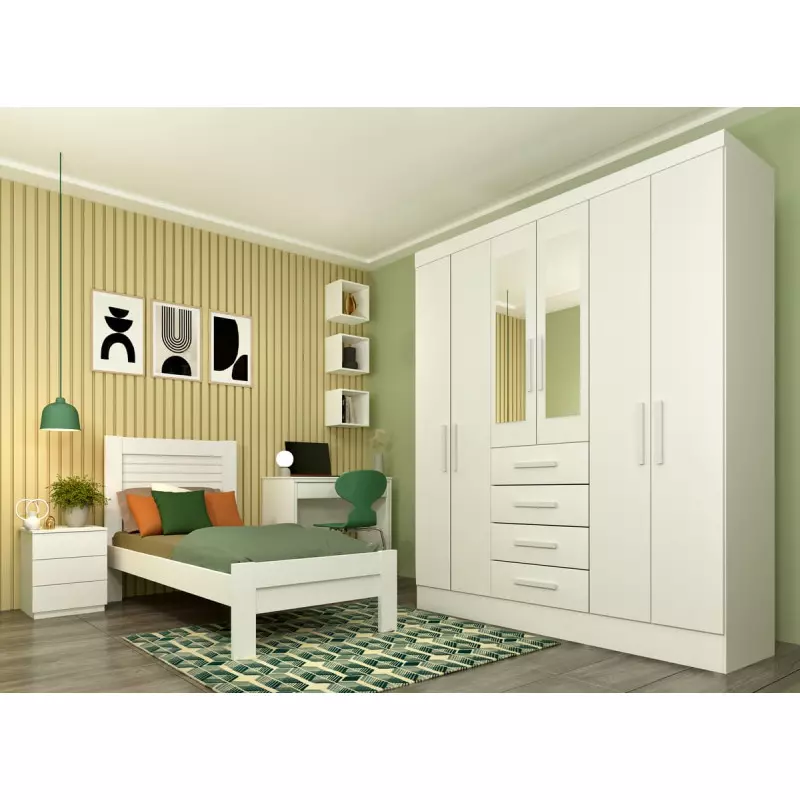 Guarda Roupa Casal com Espelho 6 Portas 4 Gavetas - Arizona