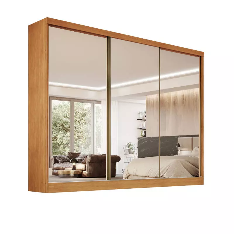 Guarda-roupa 3 portas espelhadas MDF 6 gavetas - Bergamo - Bianchi