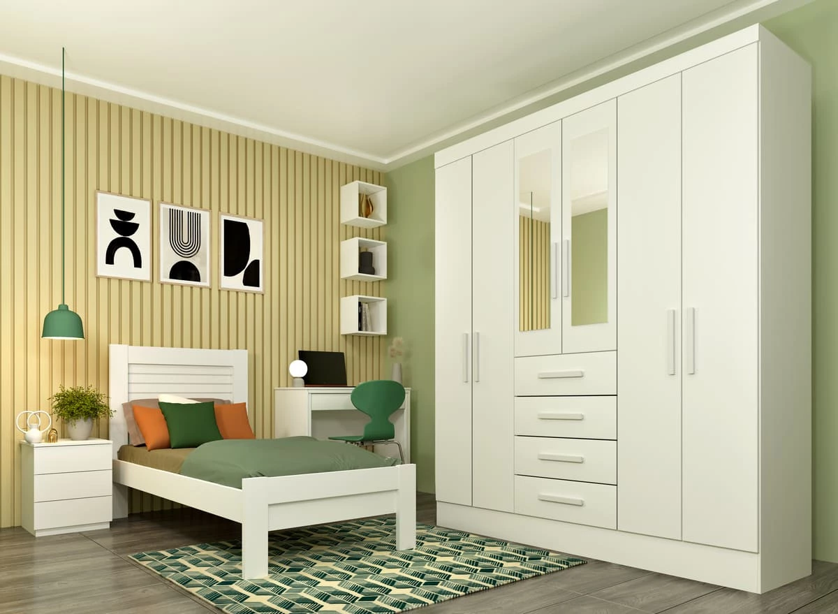 Guarda Roupa Casal com Espelho 6 Portas 4 Gavetas - Arizona