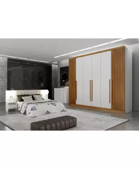 Guarda Roupa Casal 6 Portas 8 Gavetas - Himalaia Ripado-Branco - Móveis Novo Horizonte ENVIO IMEDIATO