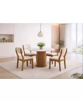 Sala de Jantar redonda 4 Cadeiras 1,10  Wendy -Domus Móveis