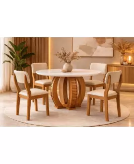 Sala de Jantar redonda 4 Cadeiras 1,35  Lottus -Domus Móveis