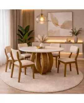 Sala de Jantar redonda 6 Cadeiras 1,35  Lottus -Domus Móveis