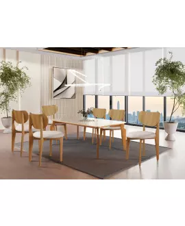 Sala de Jantar Moderna Madeira Maciça 6 Cadeiras 1,60x1,0m - Hibisco - Harmonia Salas