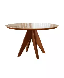 Mesa de Jantar Redonda Madeira Maciça com Vidro - Ametista - Harmonia Salas