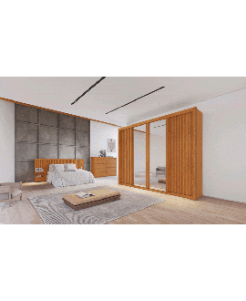 Guarda Roupa Casal Ripado com Espelho 6 Gavetas - Palladio Ruby - Móveis Bettio