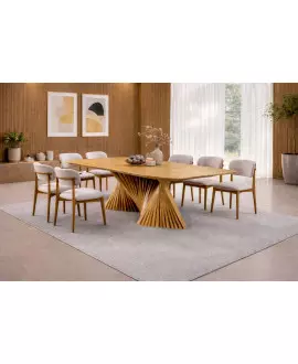 Sala de Jantar Base Torcida em Madeira 8 Cadeiras 2,20x1,0m - Laís - Harmonia Salas