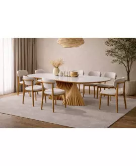 Sala de Jantar Base Escultural em Madeira 8 Cadeiras 2,70x1,10m - Laís - Harmonia Salas