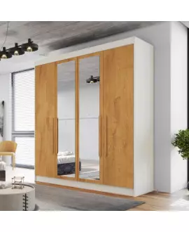 Guarda Roupa Solteiro com Espelho 4 Portas 3 Gavetas - Nantes - Móveis Europa 