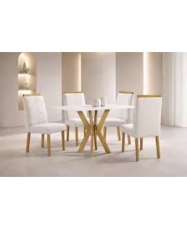 Sala de Jantar com Vidro 4 Cadeiras 90x90m - Andria - Art Salas