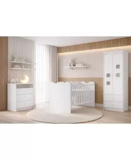 Quarto completo com Berço que vira cama Algodão - MobiBaby