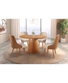 Sala de Jantar Redonda;Base Cônica 4 Cadeiras 1,35m - Caribe - Star Móveis