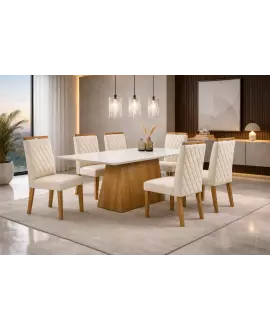 Sala de Jantar com Vidro 6 Cadeiras 1,80x0,90m - Amsterdã - Art Salas