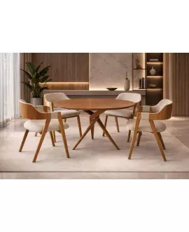 Sala de Jantar Madeira Maciça 4 Cadeiras Base Torcida 1,35m - Monet - Sala Nobre