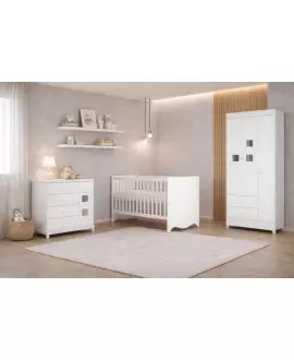 Quarto Infantil com Berço Roupeiro e Cômoda Lunni- MobiBaby