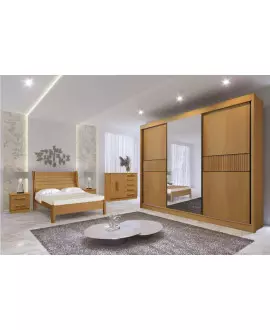 Guarda Roupa Casal com Espelho 3 Portas 6 Gavetas - Los Angeles Ripado - Móveis D'Doro