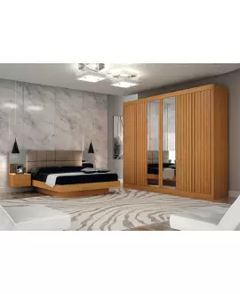 Guarda Roupa Casal Ripado com Espelho 6 Portas 6 Gavetas - New Braga - Leifer Móveis