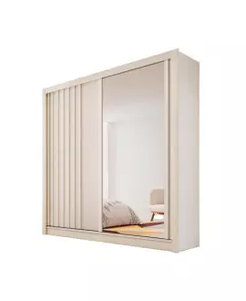 Guarda Roupa Solteiro Ripado com Espelho 2 Portas 4 Gavetas - Lugano - Made Marcs