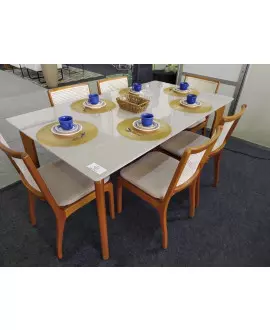 Sala de Jantar madeira maciça com vidro  6 Cadeiras 1,80x1,0m - Esparta- Requinte Salas
