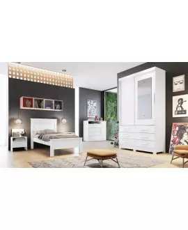 Guarda Roupa Solteiro com Espelho 2 Portas 6 Gavetas - Buriti - Móveis Novo Horizonte