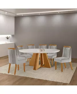 Sala de Jantar Redonda com 6 Cadeiras 1,35m - Madri - LJ Móveis