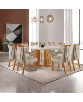 Sala de Jantar Completa com 6 Cadeiras 1,35x1,35m - Madri - LJ Móveis