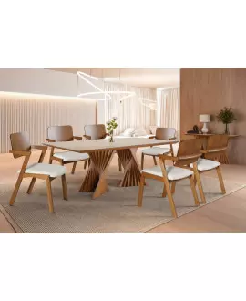 Sala de Jantar Moderna Madeira Maciça 6 Cadeiras 1,80x0,90m - Diamante - Harmonia Salas