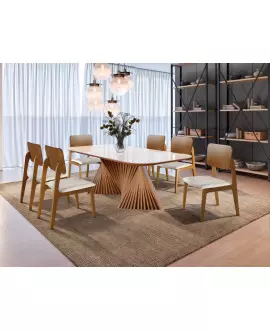 Sala de Jantar Moderna Madeira Maciça 6 Cadeiras 2,0x1,0m - Opala - Harmonia Salas