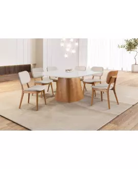 Sala de Jantar com Vidro 6 Cadeiras 1,35x1,35m - Minerva - Requinte Salas