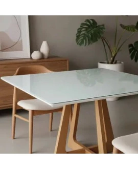 Mesa de Jantar Quadrada Tampo de Vidro - Cannes - Gold Salas 