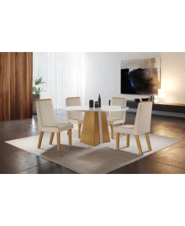 Sala de Jantar Redonda com 4 Cadeiras 1,10m - Dallas - LJ Móveis