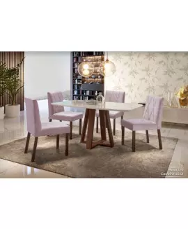 Sala de jantar completa retangular de madeira maciça 1,20x0,90m - iris