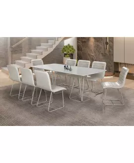 Sala de Jantar com Vidro 8 Cadeiras 2,0x1,0m - Milão - CM Decor