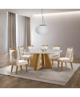 Sala de Jantar 6 Cadeiras com Vidro 1,35m - Rubi Veneza - LJ Móveis
