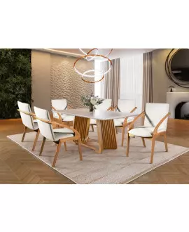 Sala de Jantar Madeira Maciça 6 Cadeiras 1,80x0,90m - Orquídea - Harmonia