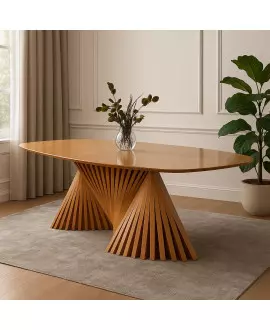 Mesa de Jantar Madeira Maciça com Base Torcida - Opala - Harmonia Salas