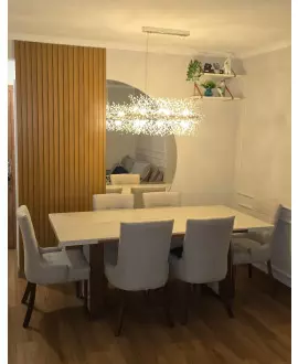 Sala de Jantar Madeira Maciça com Vidro 6 Cadeiras 2,0x1,0m - Real - Requinte Salas