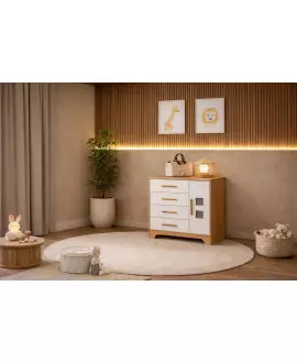 Cômoda  Infantil  4 gavetas 1 Porta  Magia - MobiBaby