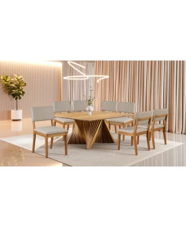 Sala de Jantar Quadrada Madeira Maciça 8 Cadeiras 1,50x1,50m - Azaleia - Harmonia Salas