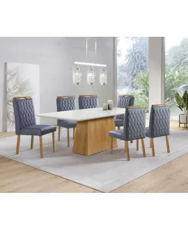 Sala de Jantar com Vidro 6 Cadeiras 2,0x1,0m - Amsterdã - Art Salas