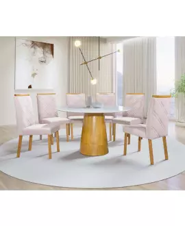 Sala de Jantar Redonda com 6 Cadeiras 1,30m - Assunção - Art Salas