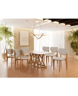 Sala de Jantar Moderna Madeira Maciça 6 Cadeiras 1,80x0,90m - Diamond - Harmonia Salas