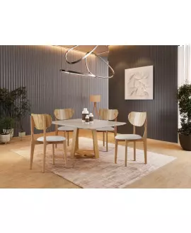 Sala de Jantar Madeira Maciça 4 Cadeiras 0,90x0,90m - Plenna - Harmonia