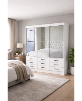 Guarda Roupa 9 Gavetas 3 Portas Espelhado  Sunset-Grand Line