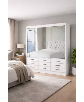 Guarda Roupa 9 Gavetas 3 Portas Espelhado  Sunset-Grand Line