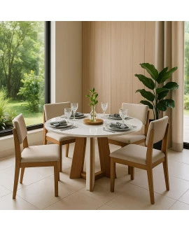 Sala de Jantar Moderna 4 Cadeiras com Vidro 1,10m - Rubi Jade - LJ Móveis