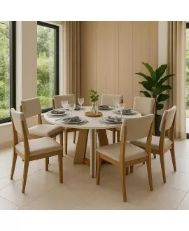 Sala de Jantar 8 Cadeiras com Vidro 1,35m - Rubi Jade - LJ Móveis