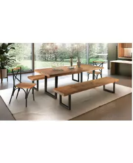 Conjunto de Mesa com 2 Bancos e 2 Cadeiras para Área Externa 2,0x0,90m - Rafaele - Metal Art